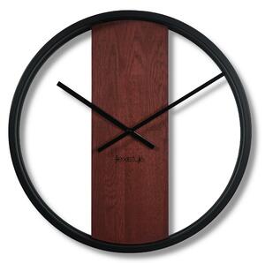 Dekorstudio Kovové hodiny s dubovým drevom LOFT OVAL mahagónové