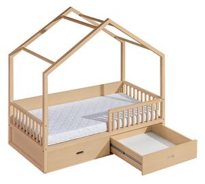 Detská drevená posteľ s úložným priestorom domček 200x90 Wiktor - borovica