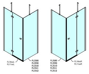 Polysan, FORTIS LINE obdĺžniková sprchová zástena 1300x1100 mm, R varianta, FL1113RFL3511