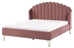 Rám postele ružové zamatové čalúnenie EU King Size 160 x 200 cm kovové nohy retro dizajn vyšívané čelo