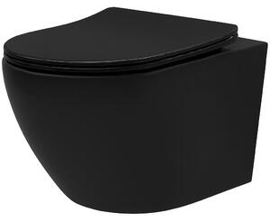 Rea Carlo Mini Tornado NF, závesná WC misa 490x365x350mm + toaletné sedadlo, čierna matná, REA-C3000