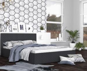 DOBRESNY Luxusná manželská posteľ VEGAS 1 tmavá sivá 140x200 z eko kože s dreveným roštom