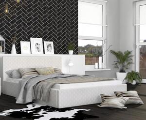 DOBRESNY Luxusná manželská posteľ VEGAS 1 biela 160x200 z eko kože s dreveným roštom
