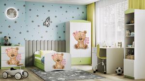 Kocot kids Detská posteľ Babydreams medvedík s kvietkami zelená