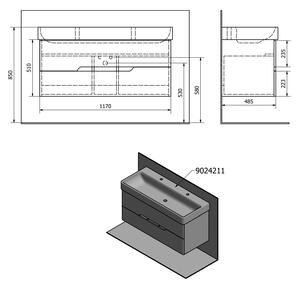Sapho MEDIENA umývadlová skrinka 117x50,5x48,5cm, biela mat/dub graphite