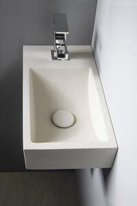 Sapho CREST L betónové umývadlo, nástenné, vrátane výpuste, 40x22 cm, biely pieskovec