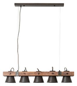 Závesná lampa Plow 5-pl., čierne/drevo tmavé