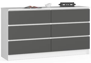 Ak furniture Komoda Kuba 140 cm 6 zásuviek biela/grafitová