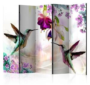 Paraván - Hummingbirds and Flowers II [Room Dividers] Veľkosť: 225x172, Verzia: Jednostranný