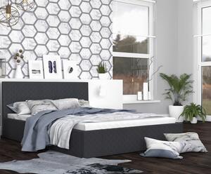 DOBRESNY Luxusná manželská posteľ VEGAS 1 tmavá sivá 160x200 z eko kože s dreveným roštom