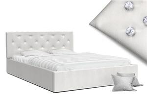 Luxusná manželská posteľ CRYSTAL biela 140x200 s dreveným roštom