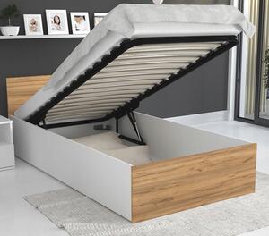 Jednolôžková posteľ PANAMA 90x200 so zdvižným roštom BIELA DUB