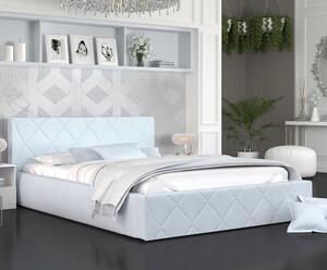 Luxusná posteľ CARO 160x200 s kovovým zdvižným roštom SVETLO MODRÁ