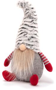 Vianočný škriatok 40 cm s huňatou čiapkou - šedo / červený