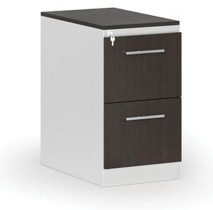 Kovová zásuvková kartotéka PRIMO s drevenými čelami A4, 2 zásuvky, biela/wenge