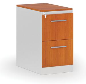 Kovová zásuvková kartotéka PRIMO s drevenými čelami A4, 2 zásuvky, biela/čerešňa