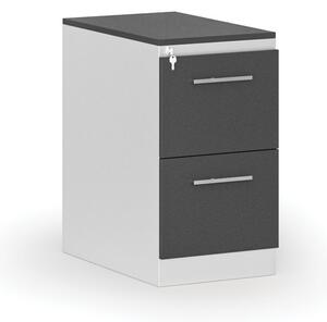 Kovová zásuvková kartotéka PRIMO s drevenými čelami A4, 2 zásuvky, biela/grafit