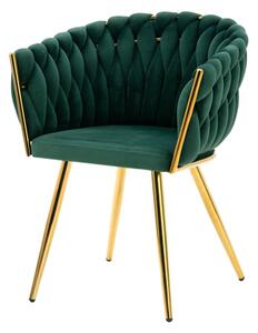 Velúrová stolička LIANA na zlatých nohách, zelená