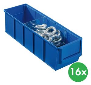 Plastový regálový box ShelfBox typ A - 91 x 300 x 81 mm, 16 ks, modrý