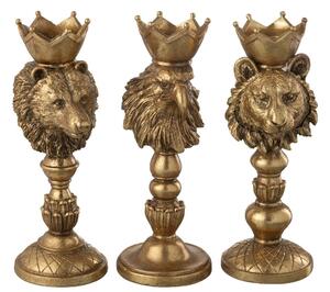 Set 3ks zlatý antik svietnik na podstavci lev medveď a orol s korunou - Ø 10*8*23 cm - J-Line by Jolipa