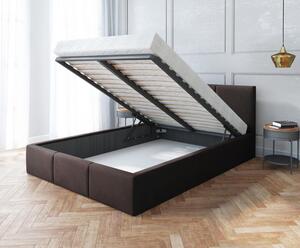 Luxusná posteľ AMBER 90x200 Hnedá Trinity s úložným priestorom a kovovým roštom