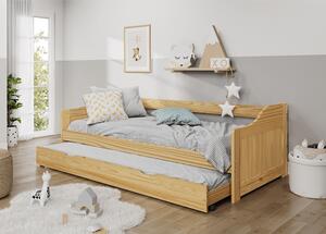 Drevená jednolôžková posteľ s prístelkou Laura New 90x200 cm - prírodná