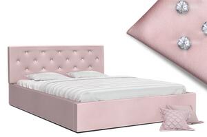 Luxusná manželská posteľ CRYSTAL ružová 160x200 s dreveným roštom