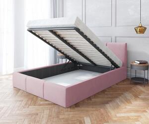 Čalúnená posteľ AMBER 120x200 Ružová Trinity s úložným priestorom kovový rošt
