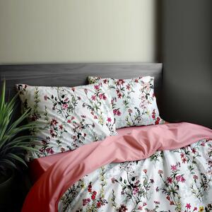 Ervi bavlnené obliečky DUO - maľované lúčne kvety na bielom/ružové