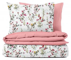 Ervi bavlnené obliečky DUO - maľované lúčne kvety na bielom/ružové