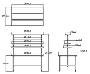 Nerezový pracovný stôl s nadstavbou, 1800 x 1050 x 2100 mm
