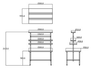 Nerezový pracovný stôl s nadstavbou, 1500 x 950 x 2100 mm