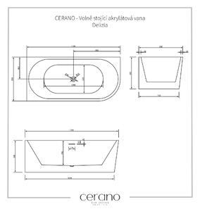 CERANO - Voľne stojaca akrylátová vaňa Delizia, ľavá - čierna lesklá/biela lesklá - 170x80 cm