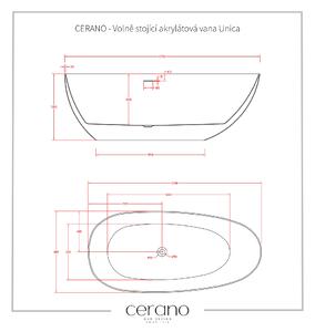 CERANO - Voľne stojaca akrylátová vaňa Unica - biela lesklá - 170x80 cm