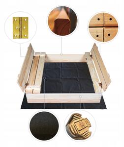 Uzatvárateľné drevené pieskovisko s lavičkami 100 x 100 cm