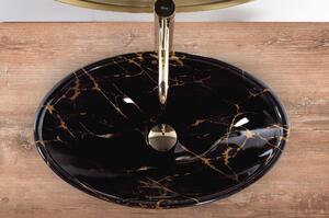 Rea Pamela Black Marble Shiny, umývadlo na dosku 530x330x150 mm, čierna lesklá-vzor black marble, REA-U5067