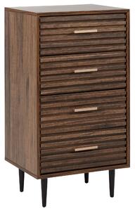 Komoda tmavé drevo MDF 4 zásuvky úložný priestor železné nohy moderný štýl spálňa