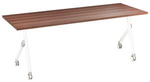 Skladací písací stôl tmavohnedá MFC stolová doska biely kovový rám 180 x 60 cm prenosný stolík s kolieskami moderná kancelária