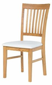 Dubová lakovaná stolička Raines s bielou koženkou