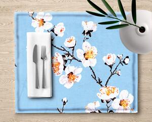 Ervi bavlnené prestieranie na stôl - kvet jablone na modrom