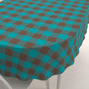 Biante Bavlnený oválny obrus Olivia OL-018 Tyrkysovo-hnedá kocka veľká 100x140 cm