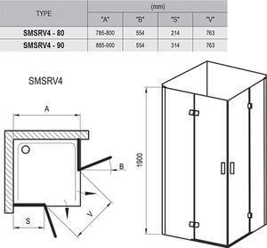 Ravak - Sprchovací kút štvordielny s rohovým vstupom, SmartLine SMSRV4-80 cm - chróm, transparentné sklo