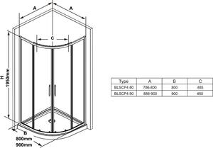 Ravak - Sprchovací kút štvrťkruhový posuvný štvordielny Blix Slim BLSCP4 -80 - čierna, transparentné sklo