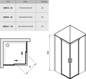Ravak - Sprchovací kút rohový štvordielny Matrix MSRV4-80x80 - lesklý Alubright, transparentné sklo