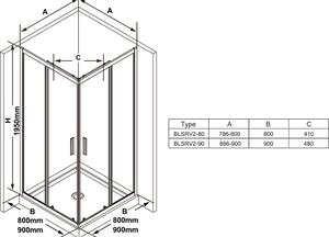 Ravak - Sprchovací kút rohový posuvný štvordielny, 90 cm - lesklý Alubright, transparentné sklo