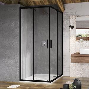 Ravak - Sprchovací kút rohový posuvný štvordielny, 80 cm - čierna, transparentné sklo