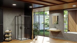 Ravak - Sprchovací kút rohový posuvný štvordielny, 90 cm - čierna, transparentné sklo