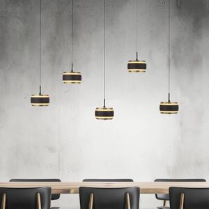 PURE LED závesné svietidlo Falling Rings čierna dĺžka 101 cm 5-pl., Čierna, Obývacia izba / jedáleň, kov, Moderný, Závesné svietidlo