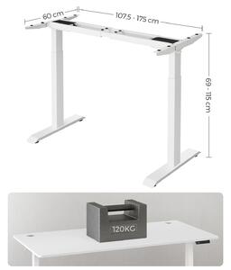 SONGMICS Drevený písací stôl nastaviteľný - biela - 107,5-175x69-115x60 cm