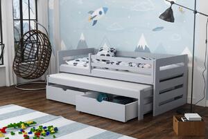 MAXMAX Detská posteľ z masívu borovice JOLANA s prístelkou a šuplíky - 200x90 cm - ŠEDÁ